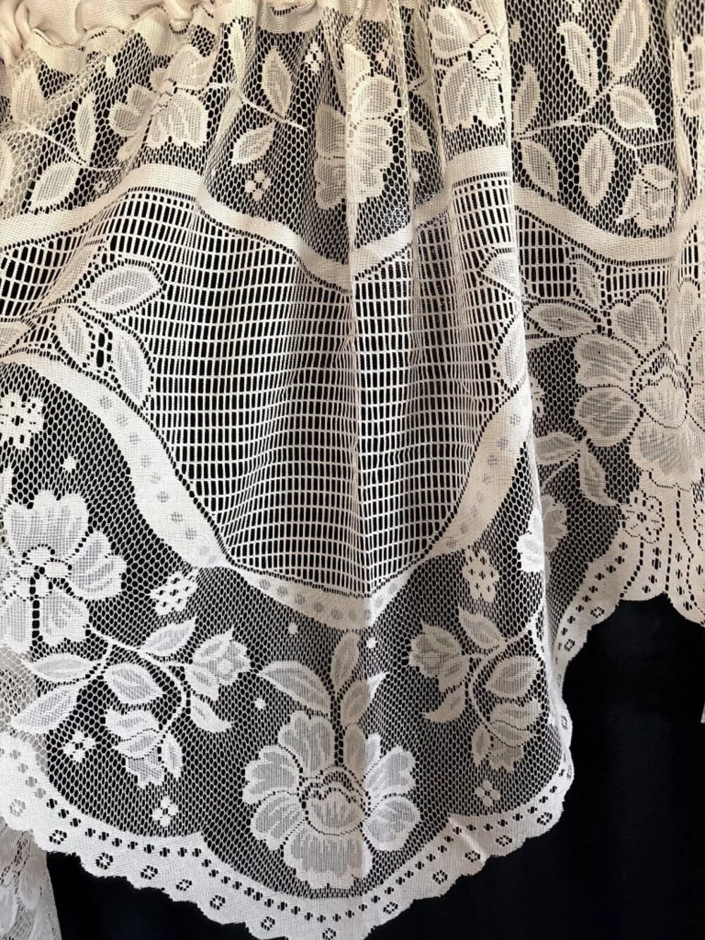 Floral Lace Rod Pocket Window Valance Cream 72x36 Vintage Look